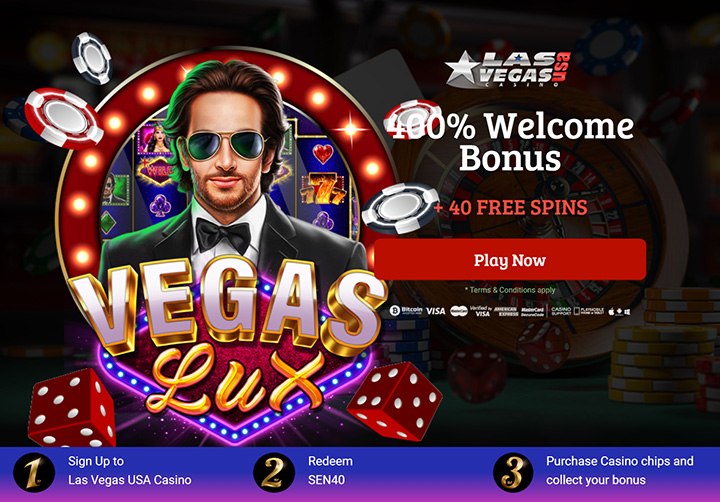 Las Vegas USA’s offer page with Vegas Lux slot