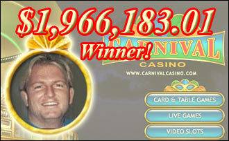 Biggest online jackpot ever won at Carnival Casino - Click here to try your luck!