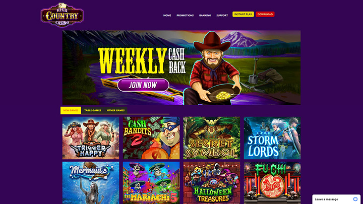 High Country Casino’s website homepage