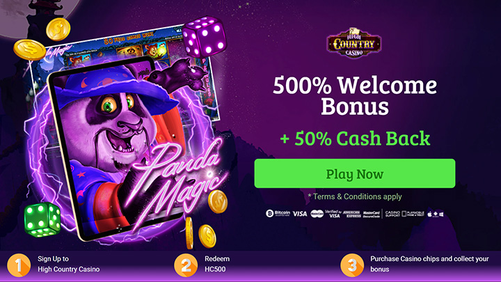 High Country Casino’s offer page with Panda Magic slot