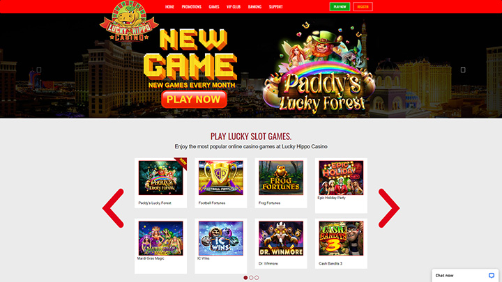 Lucky Hippo Casino’s website homepage