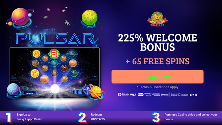 Lucky Hippo Casino’s offer page with Pulsar slot