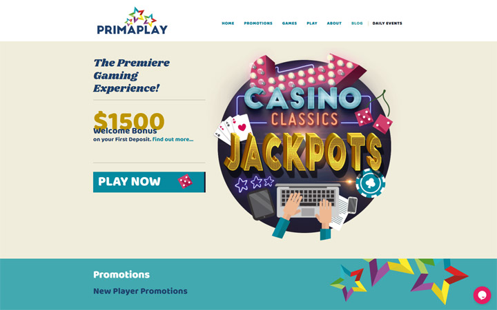Prima Play’s website homepage