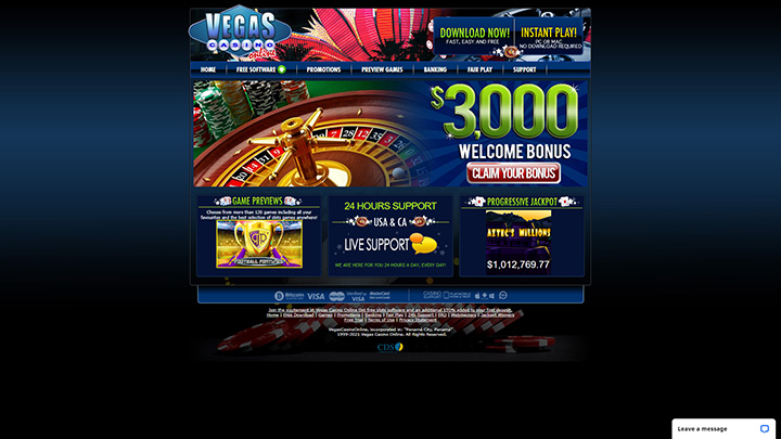 Vegas Casino Online’s website homepage